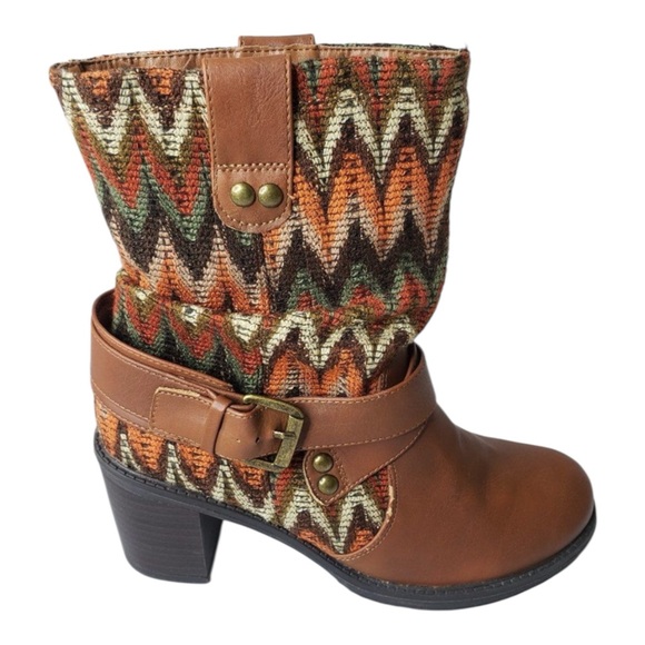 Soda Aztec Tapestry Chunky Heel Baggy Buckle Boots – Size 7.5 - Picture 3 of 16